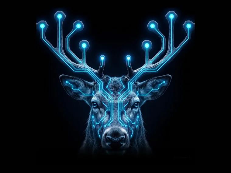 Le cerf de DEERS, bois parcourus de circuits électroniques bleus